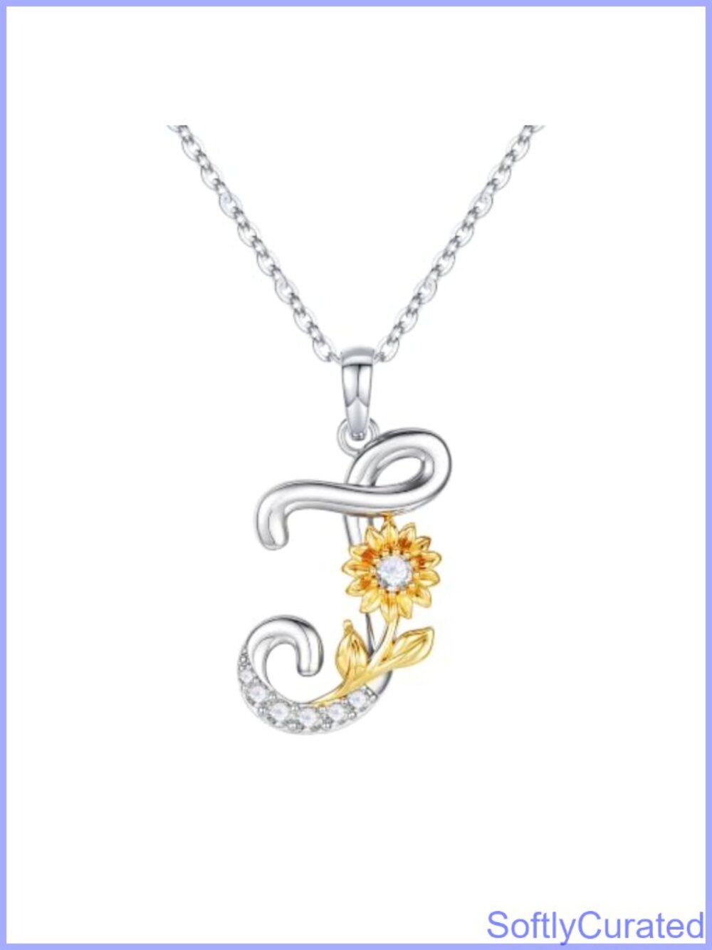 Sunflower Initial Necklace Silver Plated Brass Minimalist Pendant Jewelry Women